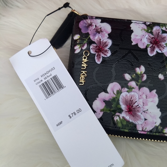WALLET SOLD Calvin Klein Signature Black Floral Shopper Tote + Wallet - Picture 13 of 16